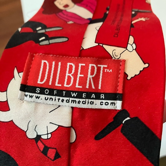 Dilbert Comic Print Red Men’s Silk Necktie - Picture 3 of 4